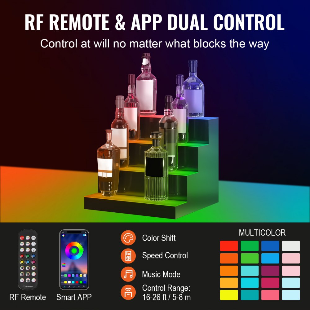 4 Layer 16 Inches - 16" LED Bar Shelf with RF & App Control