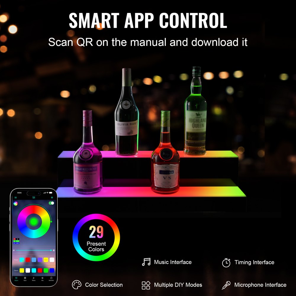 ok-2-24 - 24" LED Bottle Display Shelf with App & Remote Control