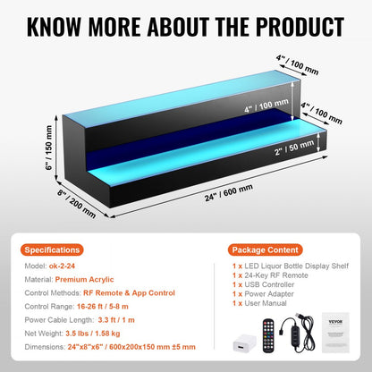 ok-2-24 - 24" LED Bottle Display Shelf with App & Remote Control