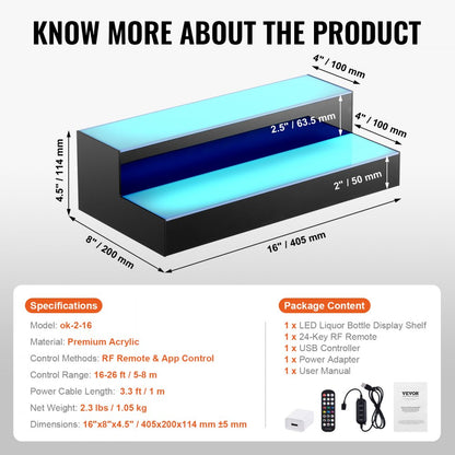 ok-2-16 - 16" LED Liquor Display Shelf with App & Remote Control