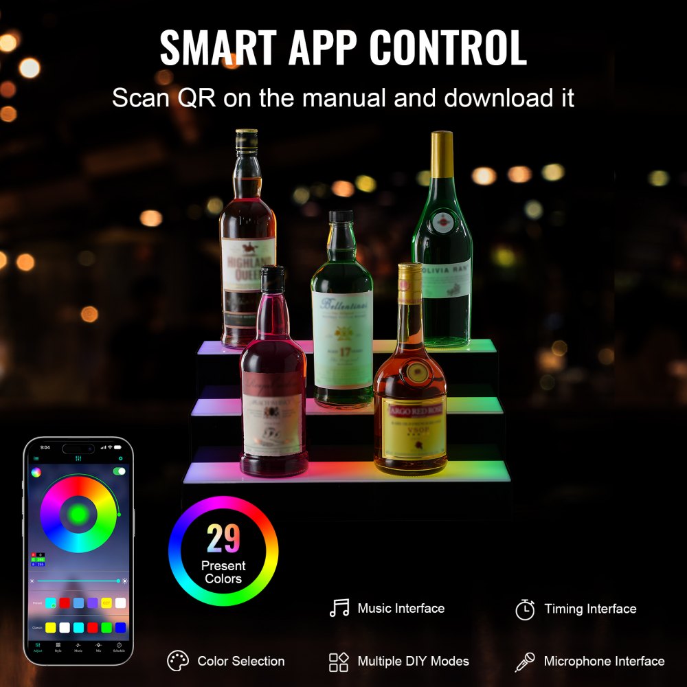 ok-3-16 - Multicolor LED Bar Shelf with App Control & Remote