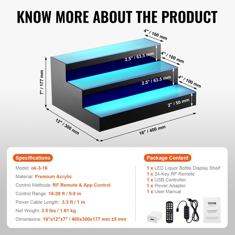 ok-3-16 - Multicolor LED Bar Shelf with App Control & Remote