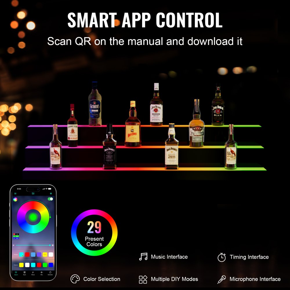 ok-3-48 - LED Lighted Liquor Shelf with Remote & App Control