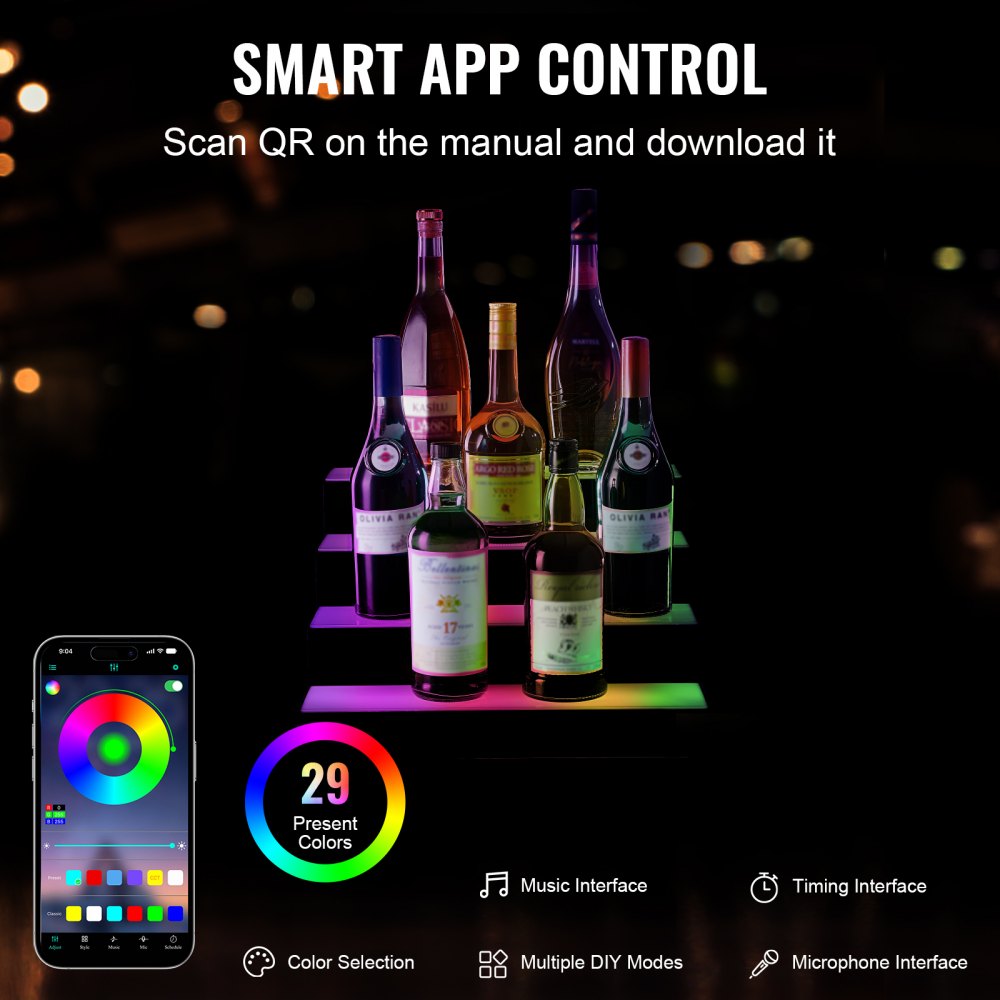 ok-4-16 - 16" LED Liquor Bottle Display Shelf with App Control