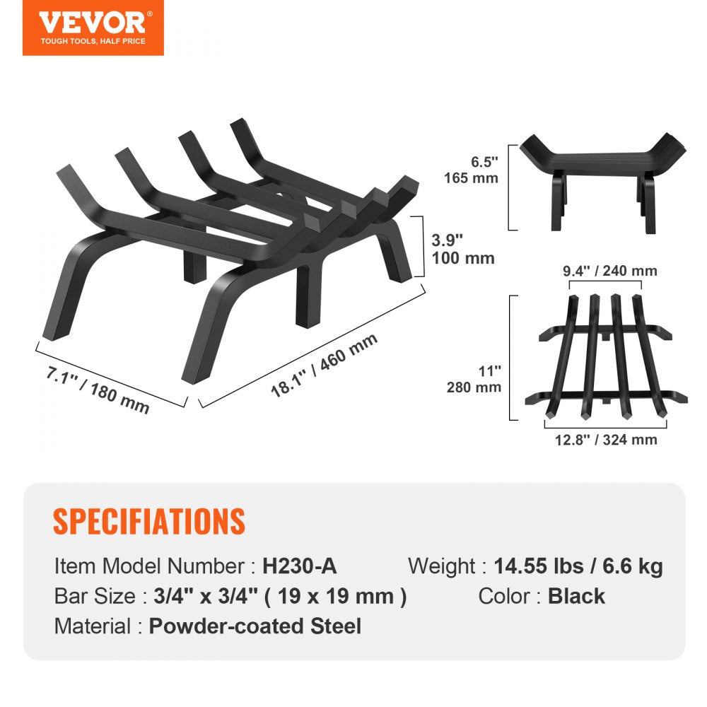 H230-A - 18" Heavy-Duty Steel Log Grate with 6 Support Legs
