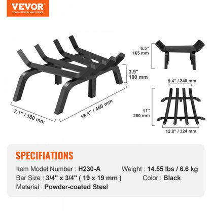 H230-A - 18" Heavy-Duty Steel Log Grate with 6 Support Legs