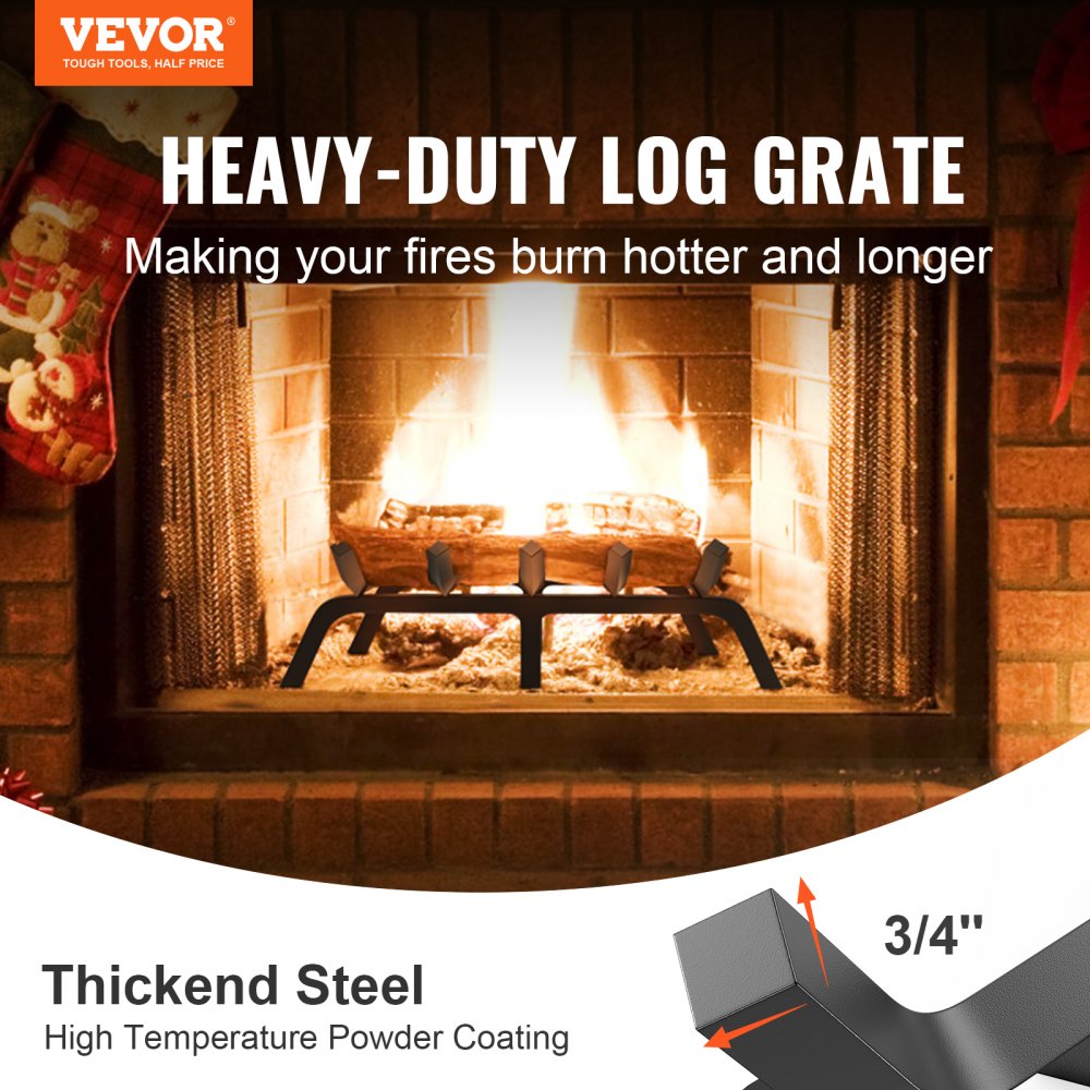 H230-B - 21" Heavy-Duty Black Steel Fireplace Log Grate