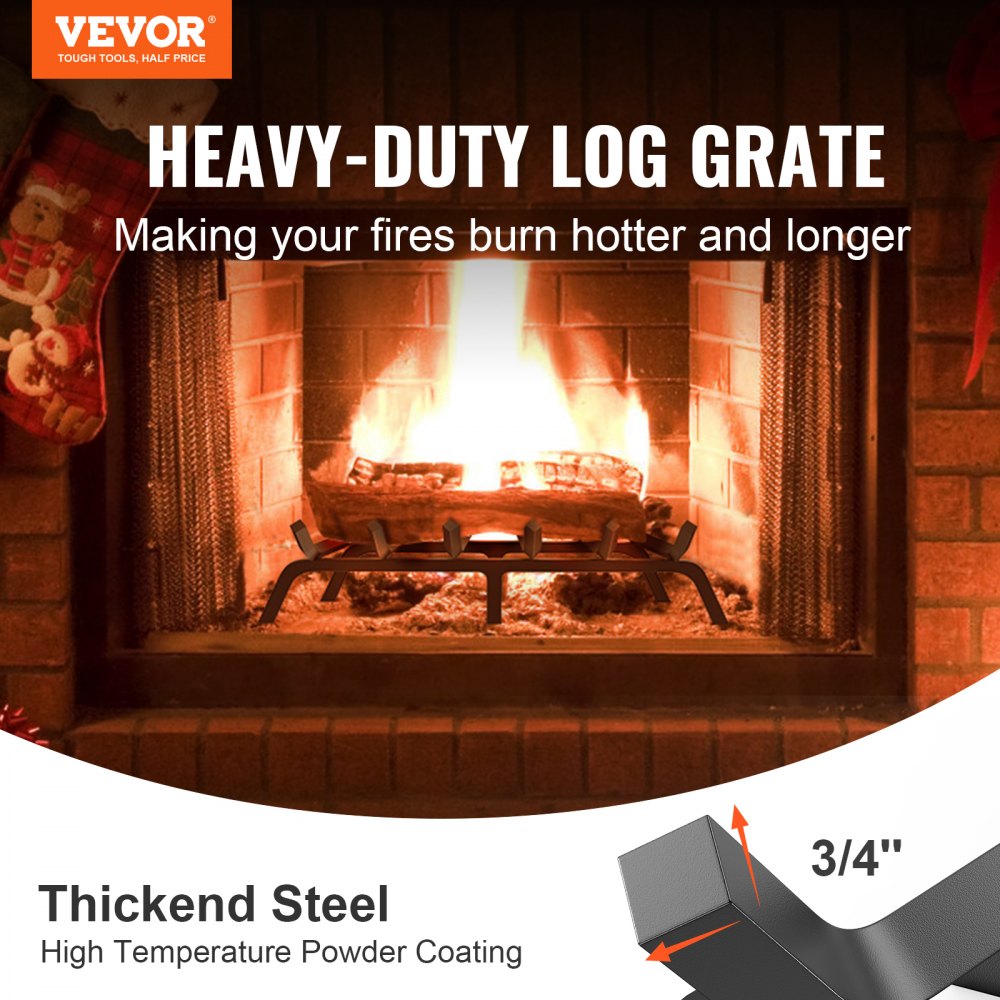 H230-E - 27" Heavy-Duty Steel Fireplace Log Grate with 6 Legs