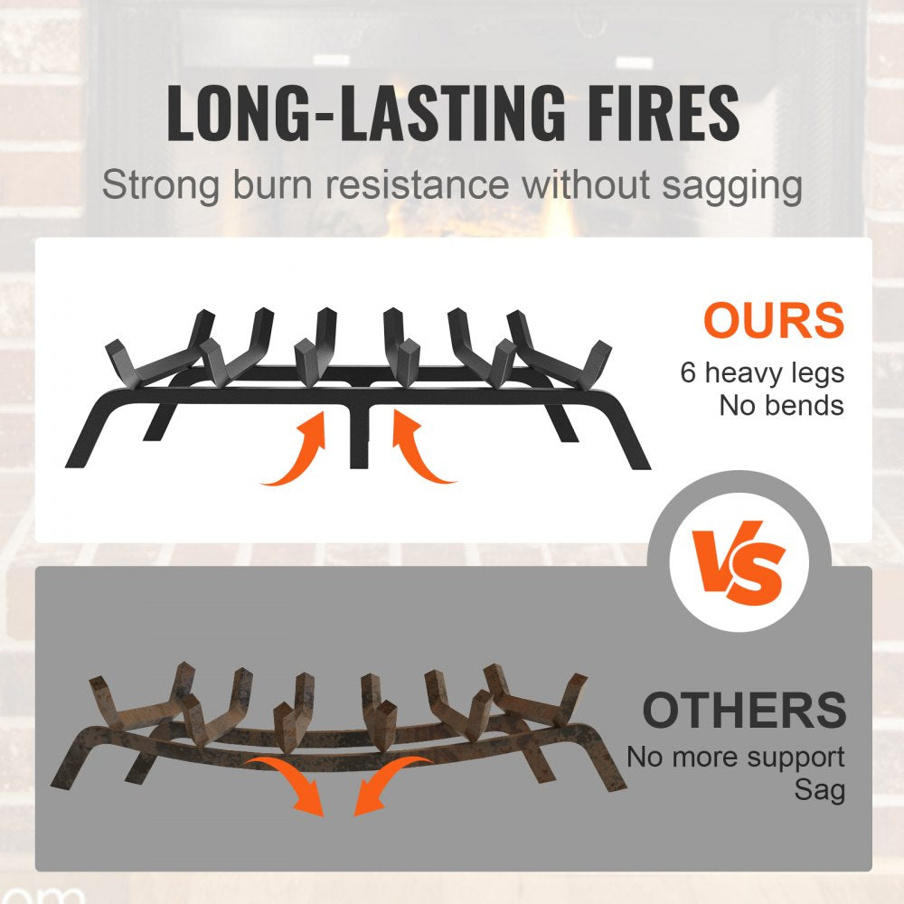 H230-E - 27" Heavy-Duty Steel Fireplace Log Grate with 6 Legs