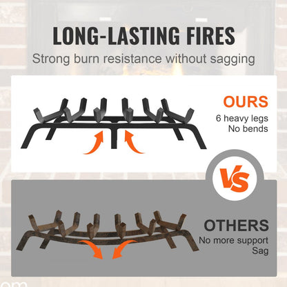 H230-E - 27" Heavy-Duty Steel Fireplace Log Grate with 6 Legs