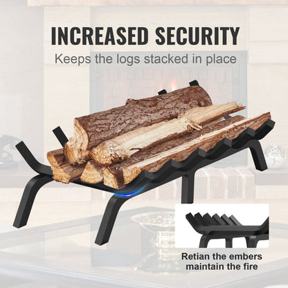 H230-E - 27" Heavy-Duty Steel Fireplace Log Grate with 6 Legs