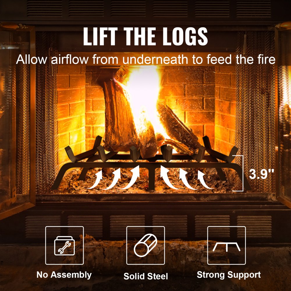H230-E - 27" Heavy-Duty Steel Fireplace Log Grate with 6 Legs