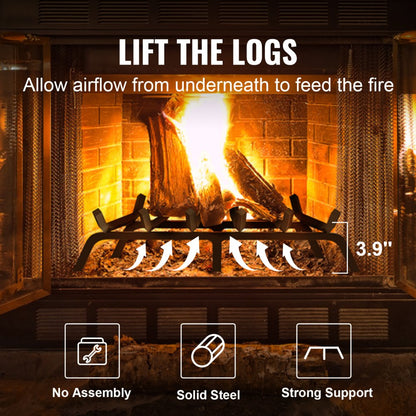 H230-E - 27" Heavy-Duty Steel Fireplace Log Grate with 6 Legs