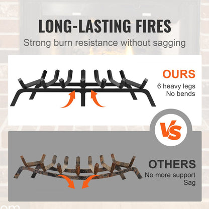H230-F - 30" Heavy-Duty Steel Fireplace Grate with 6 Legs