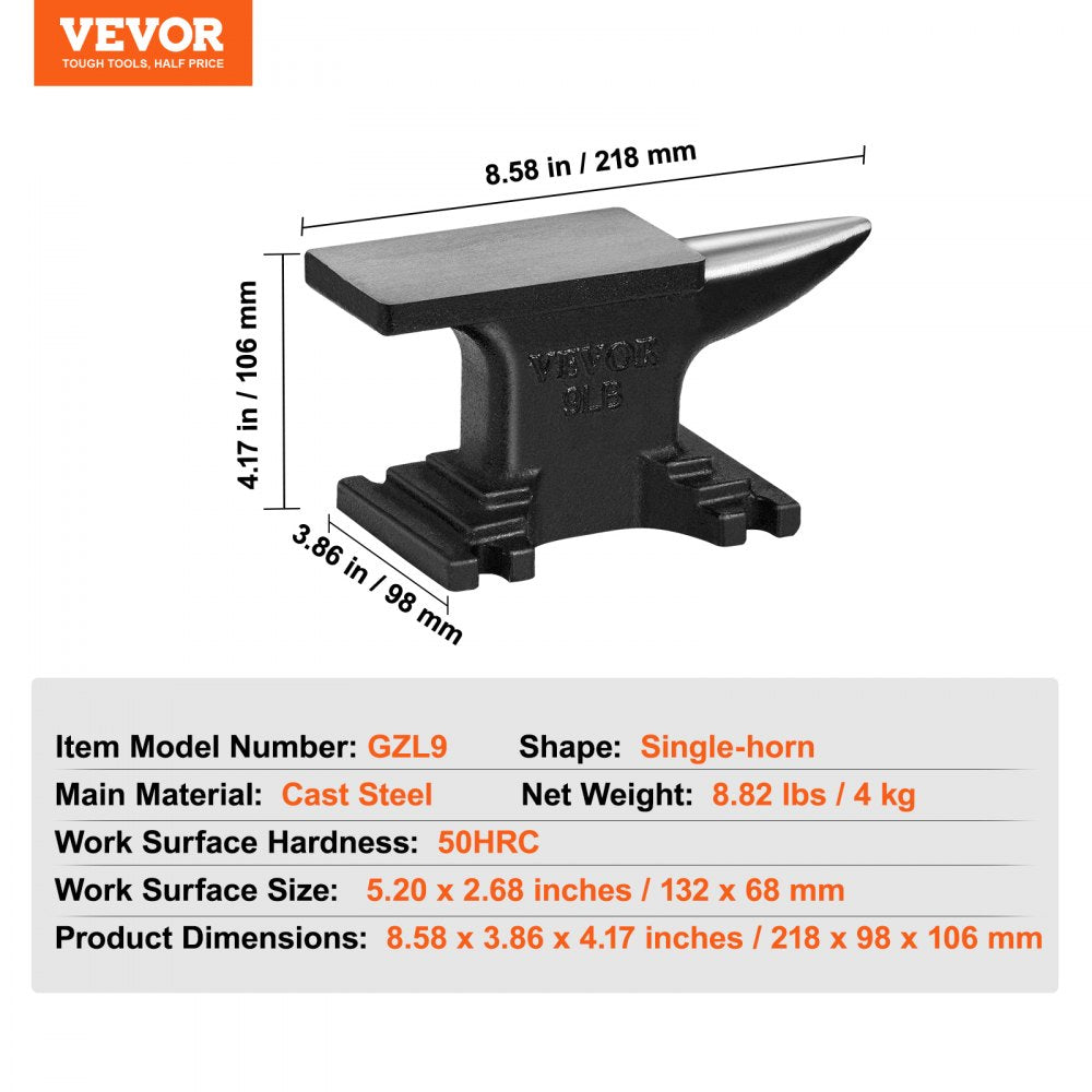 GZL9 - 8.82 lbs VEVOR Single Horn Anvil for Precision Metalwork