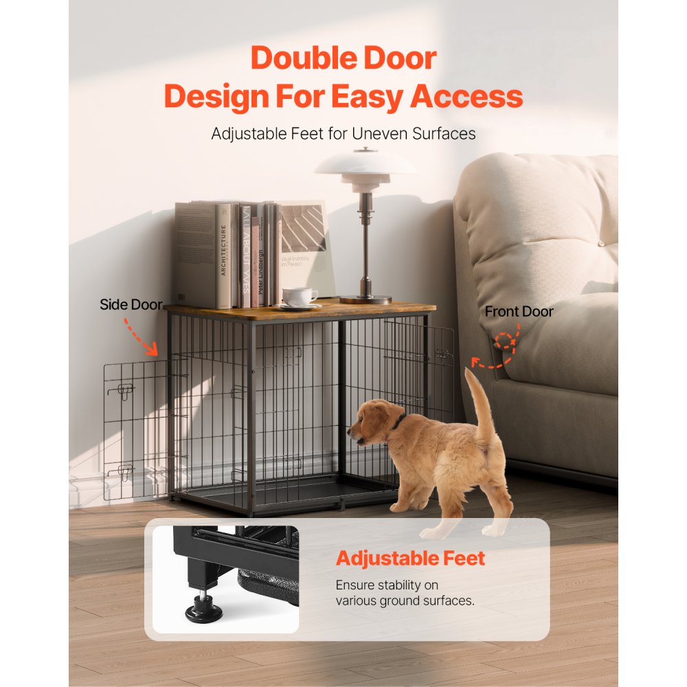HFWDC03-01 - Elegant Indoor Dog Crate with Dual Doors and Heavy-Duty Frame