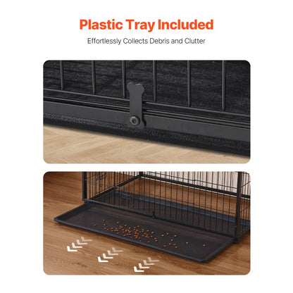 HFWDC03-02 - Elegant 33" Wooden Dog Crate with Dual Doors and Tray