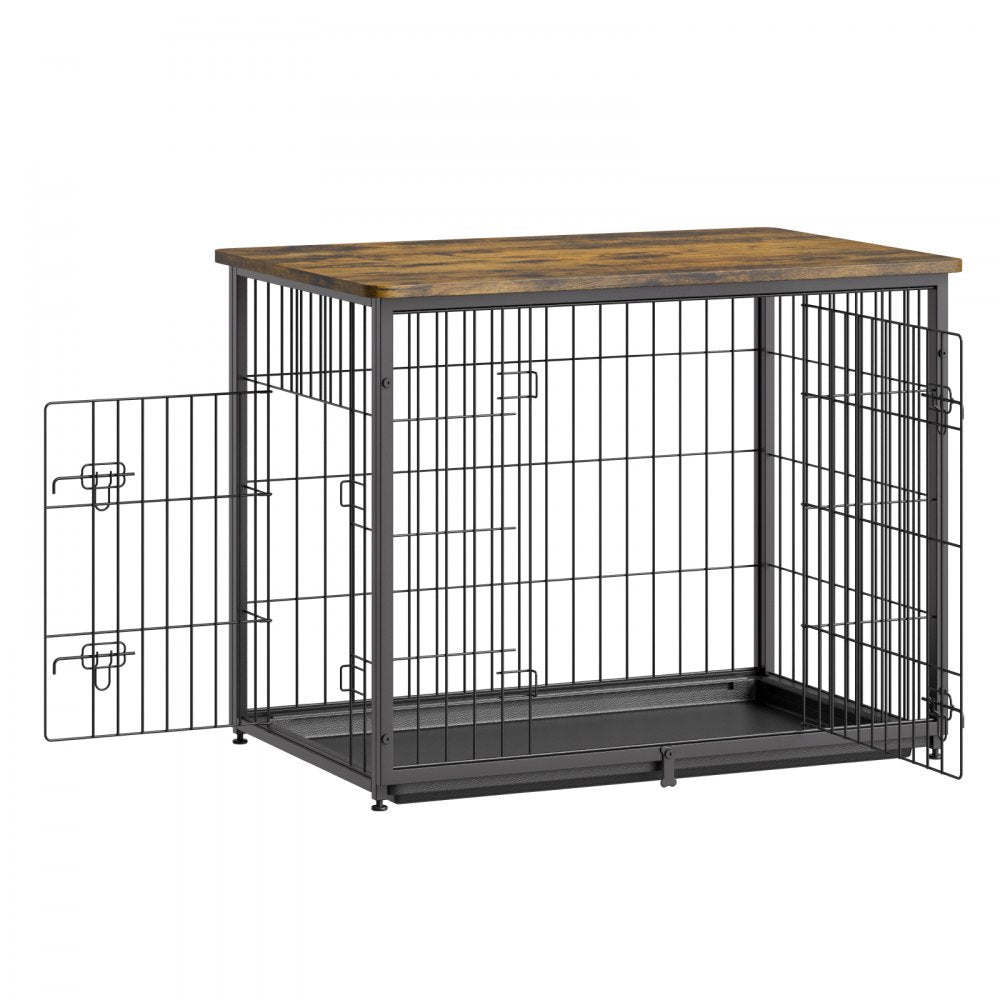 HFWDC03-02 - Elegant 33" Wooden Dog Crate with Dual Doors and Tray