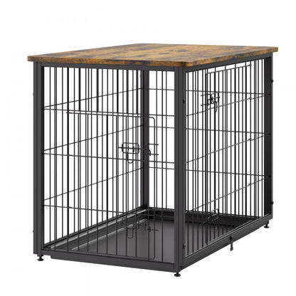 HFWDC03-02 - Elegant 33" Wooden Dog Crate with Dual Doors and Tray