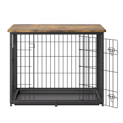 HFWDC03-02 - Elegant 33" Wooden Dog Crate with Dual Doors and Tray