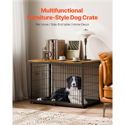 HFWDC03-03 - Elegant 38in Indoor Wooden Dog Crate with Dual Doors