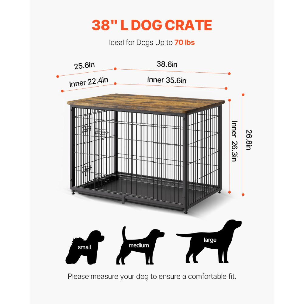 HFWDC03-03 - Elegant 38in Indoor Wooden Dog Crate with Dual Doors