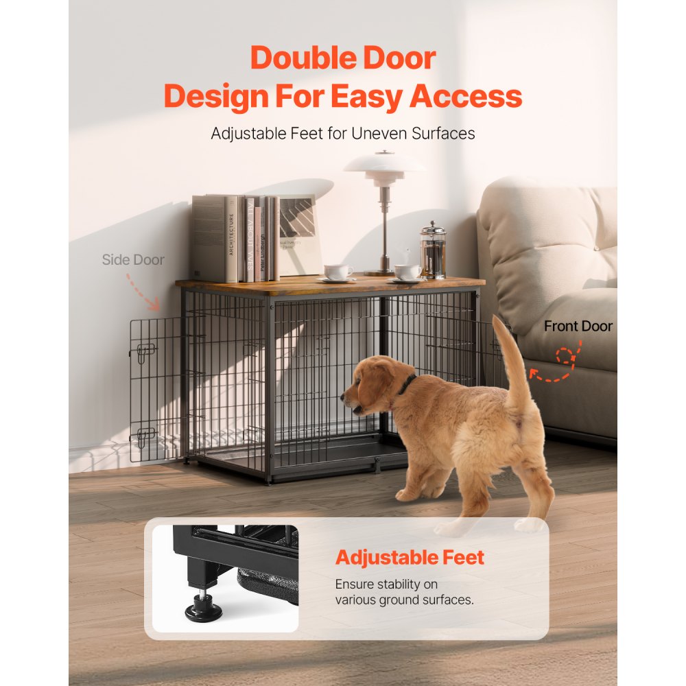 HFWDC03-03 - Elegant 38in Indoor Wooden Dog Crate with Dual Doors