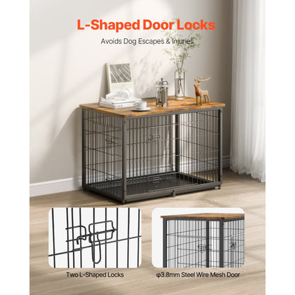 HFWDC03-03 - Elegant 38in Indoor Wooden Dog Crate with Dual Doors