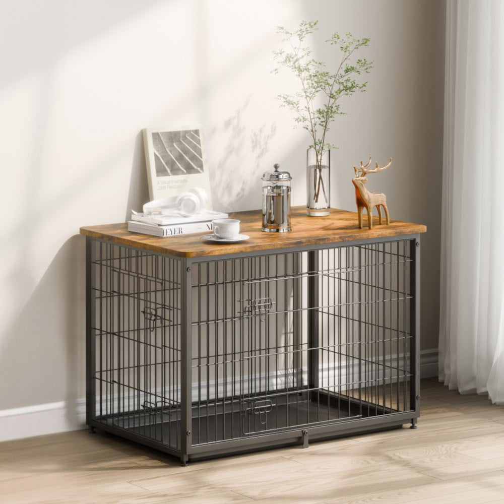 HFWDC03-03 - Elegant 38in Indoor Wooden Dog Crate with Dual Doors
