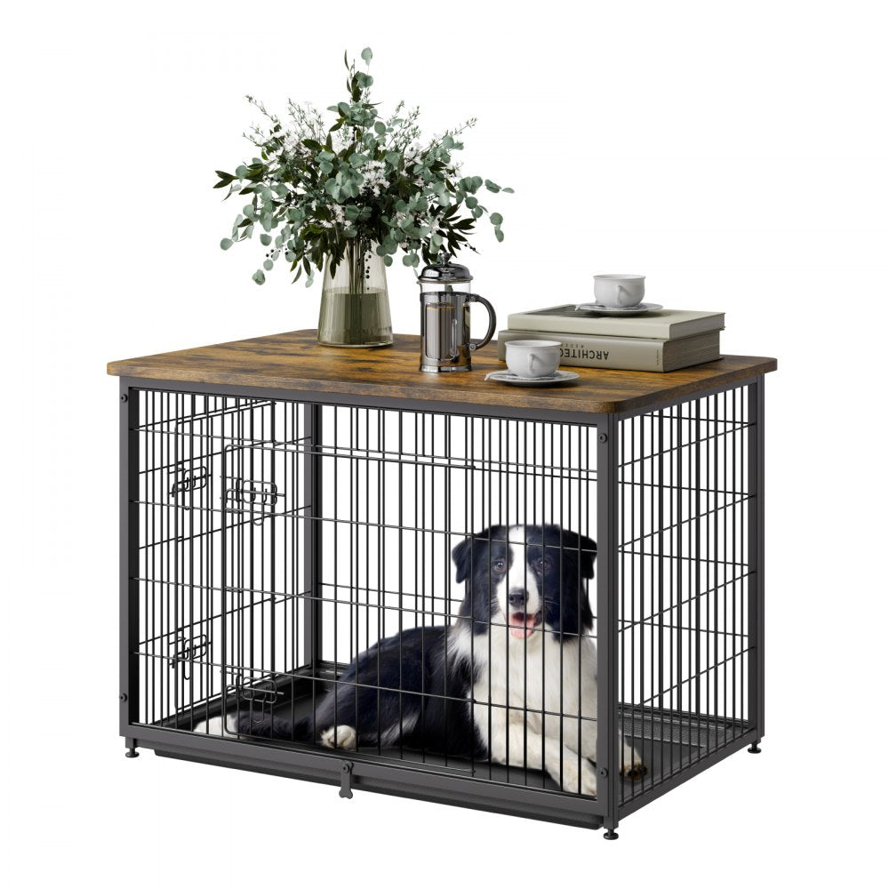 HFWDC03-03 - Elegant 38in Indoor Wooden Dog Crate with Dual Doors