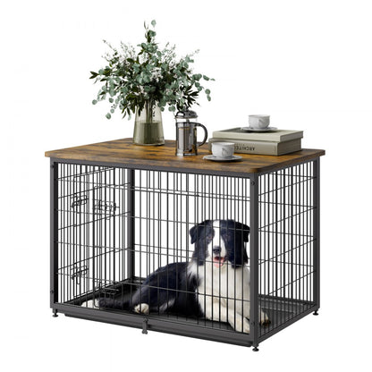 HFWDC03-03 - Elegant 38in Indoor Wooden Dog Crate with Dual Doors