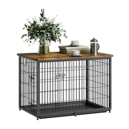 HFWDC03-03 - Elegant 38in Indoor Wooden Dog Crate with Dual Doors