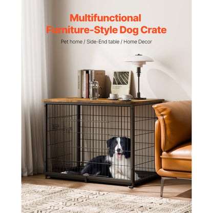 HFWDC03-04 - Elegant 44" Indoor Dog Crate with Dual Doors & Secure Design