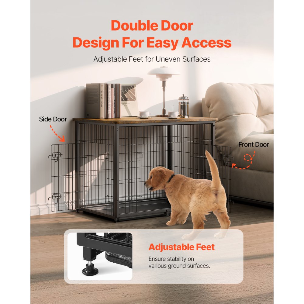HFWDC03-04 - Elegant 44" Indoor Dog Crate with Dual Doors & Secure Design