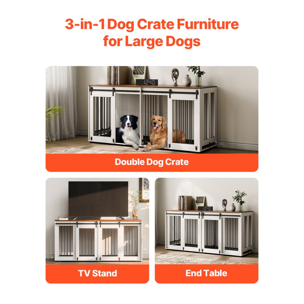 SS-703 - Elegant 72" Wooden Dog Crate with Storage & Secure Locks