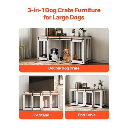 SS-703 - Elegant 72" Wooden Dog Crate with Storage & Secure Locks