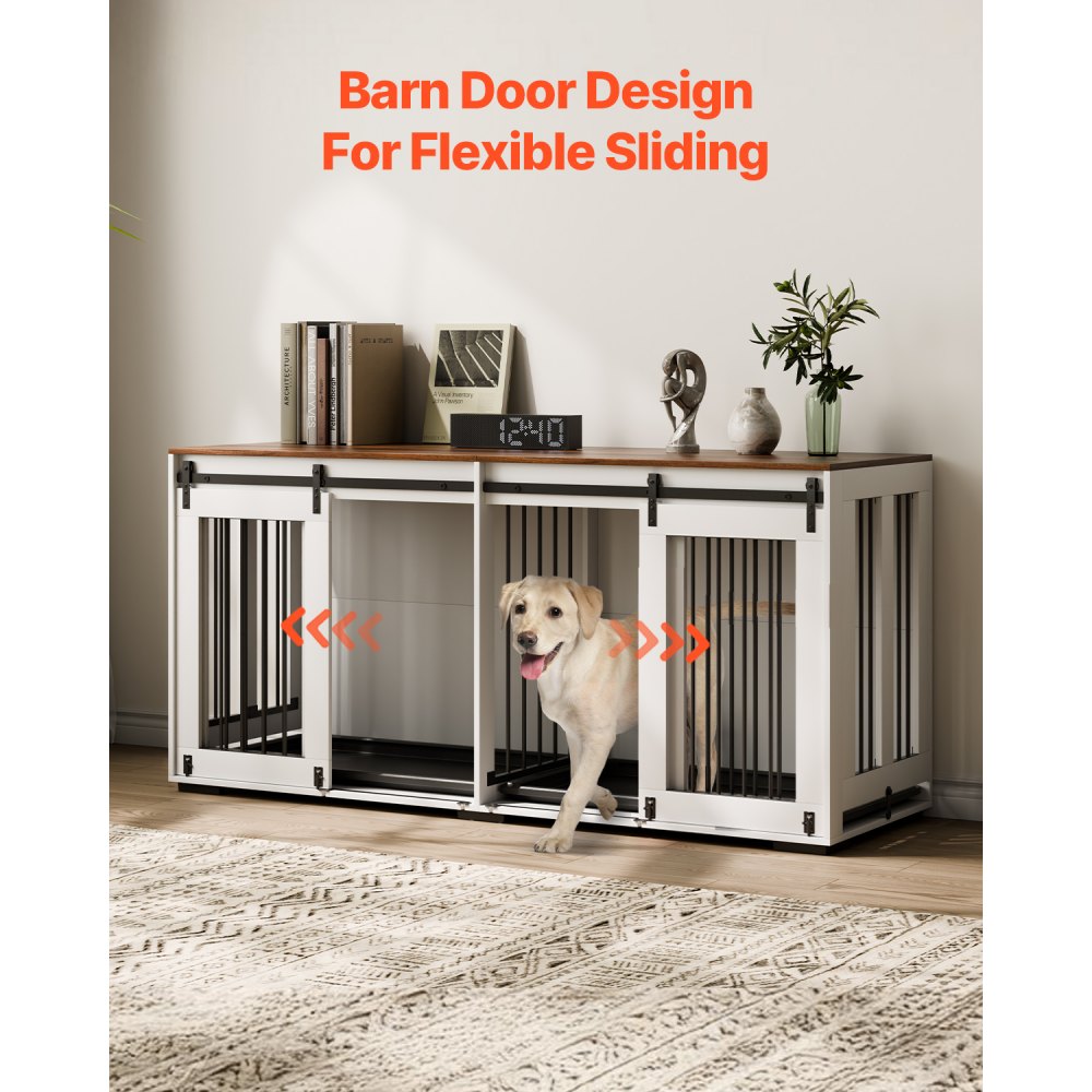 SS-703 - Elegant 72" Wooden Dog Crate with Storage & Secure Locks