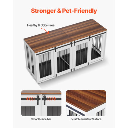 SS-703 - Elegant 72" Wooden Dog Crate with Storage & Secure Locks