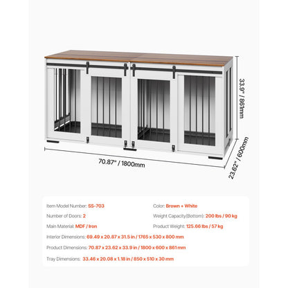 SS-703 - Elegant 72" Wooden Dog Crate with Storage & Secure Locks