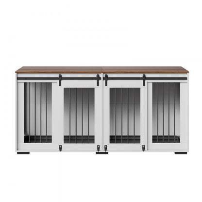 SS-703 - Elegant 72" Wooden Dog Crate with Storage & Secure Locks