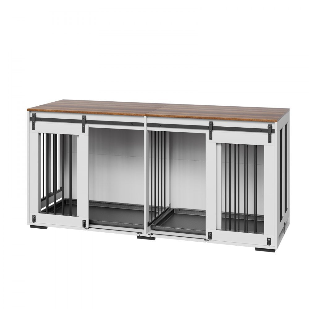 SS-703 - Elegant 72" Wooden Dog Crate with Storage & Secure Locks