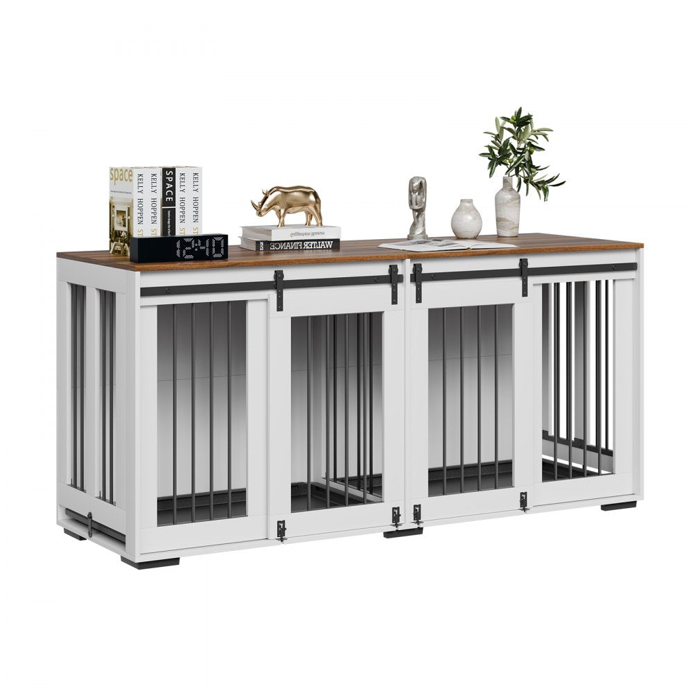 SS-703 - Elegant 72" Wooden Dog Crate with Storage & Secure Locks