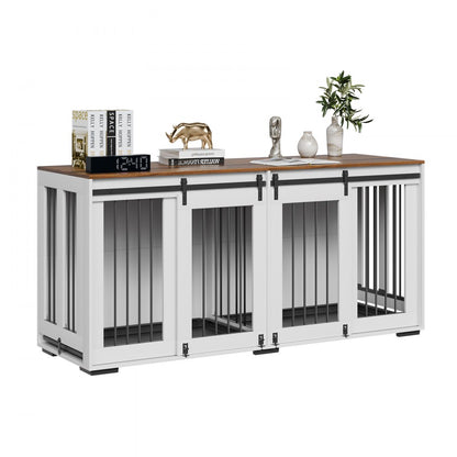 SS-703 - Elegant 72" Wooden Dog Crate with Storage & Secure Locks