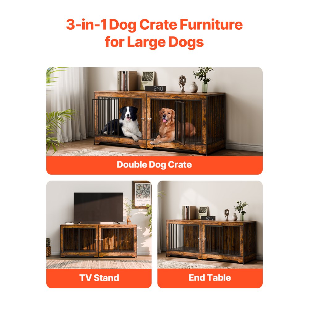 SS-702 - Elegant Wooden Dog Crate with Divider & Dual Doors