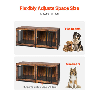 SS-702 - Elegant Wooden Dog Crate with Divider & Dual Doors
