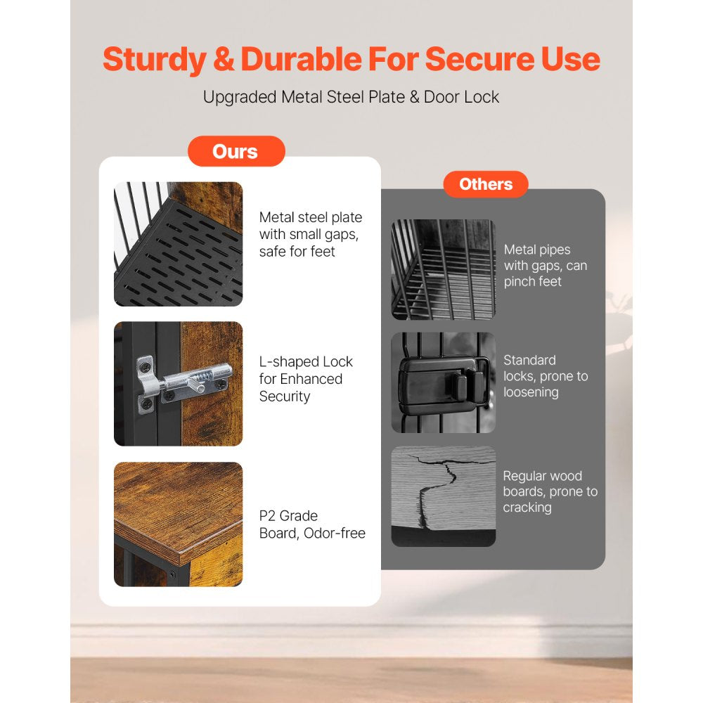 SS-702 - Elegant Wooden Dog Crate with Divider & Dual Doors