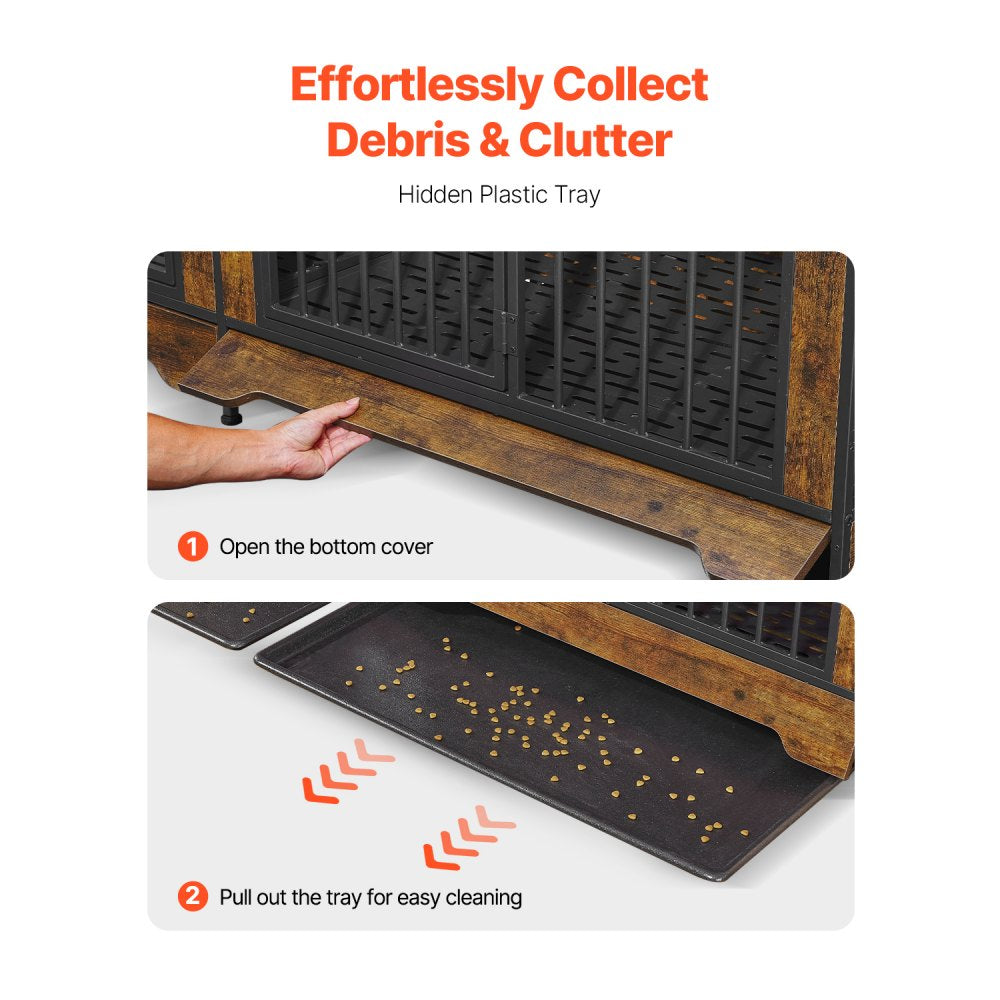 SS-702 - Elegant Wooden Dog Crate with Divider & Dual Doors