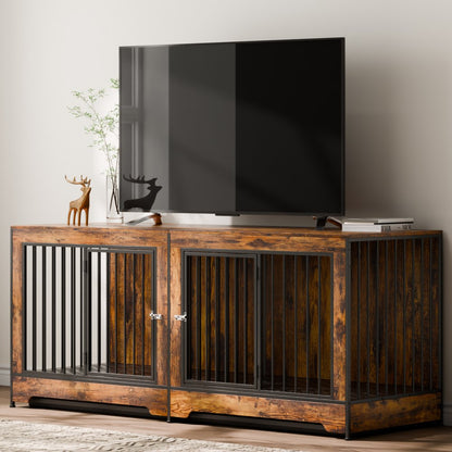 SS-702 - Elegant Wooden Dog Crate with Divider & Dual Doors