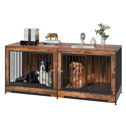 SS-702 - Elegant Wooden Dog Crate with Divider & Dual Doors