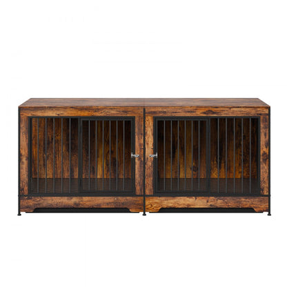 SS-702 - Elegant Wooden Dog Crate with Divider & Dual Doors